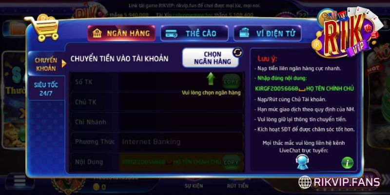 Lưu ý khi Rút Tiền rikvip