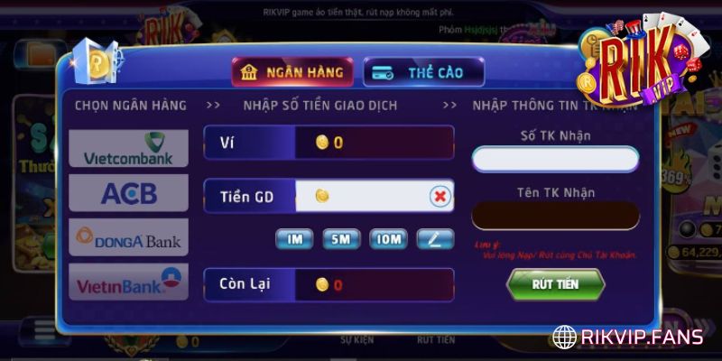 Các phương thức Rút Tiền rikvip cung cấp